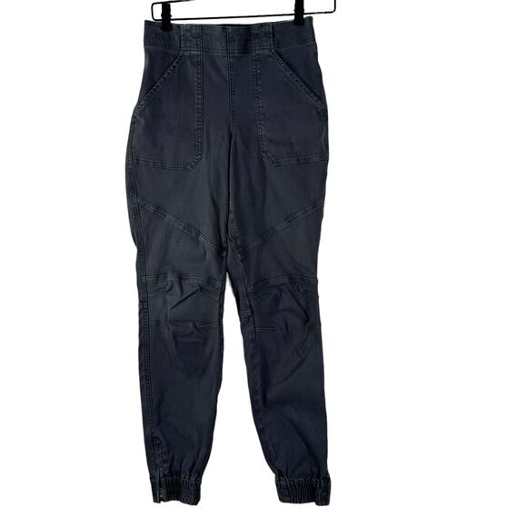 SPANX Womens Stretch Twill Cargo Jogger Pants Washed Black Zip Ankle Small